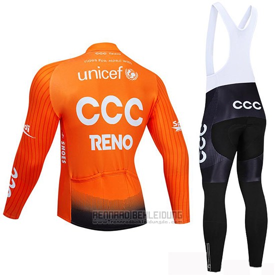 2019 Fahrradbekleidung CCC Orange Trikot Langarm und Tragerhose - zum Schließen ins Bild klicken